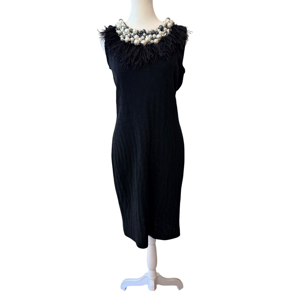 ST JOHN COUTURE Black Luxe Breakfast at Tiffanys Pearl Feather Cocktail Dress 4